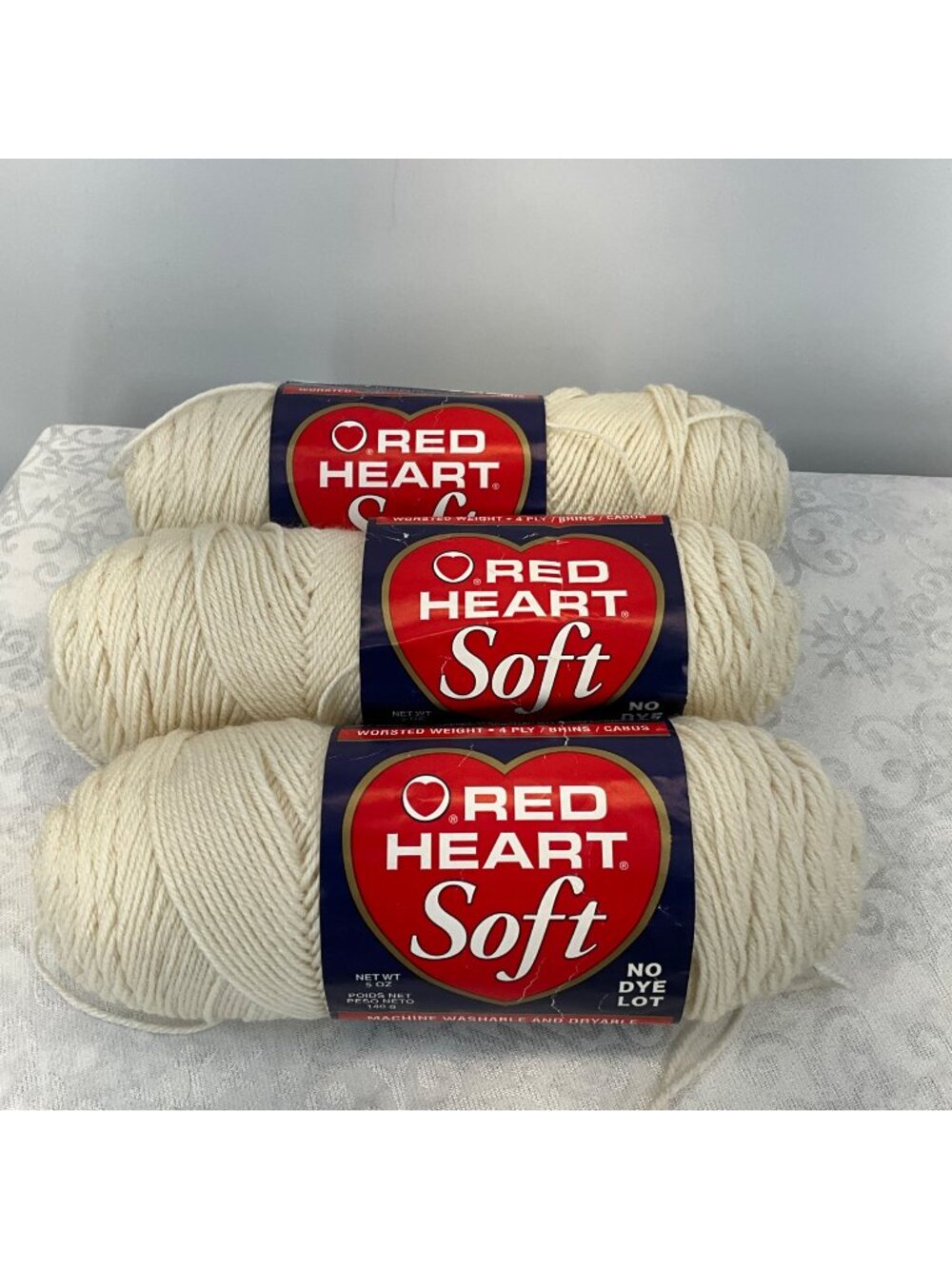 Red Heart Soft Yarn In New Aran Color 3 Skeins 5 Oz Each No Dye Lot 100% Acrylic